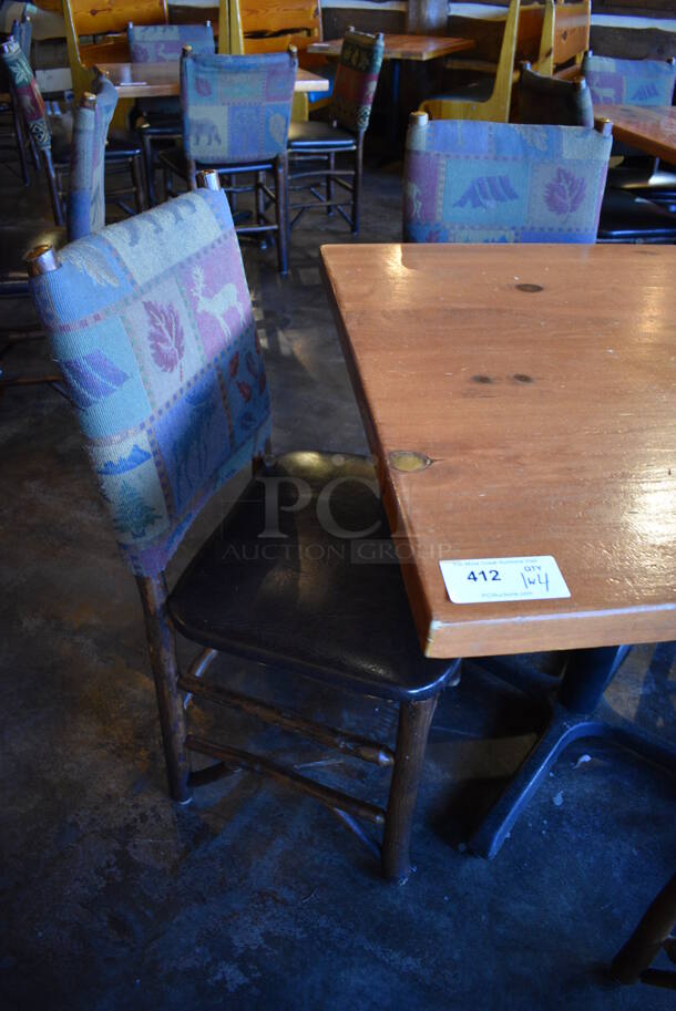 ALL ONE MONEY! Lot of Wooden Table on Black Metal Table Base and 4 Natural Edge Dining Chairs. 36x36x30, 20x17x36 - Image 2 of 3