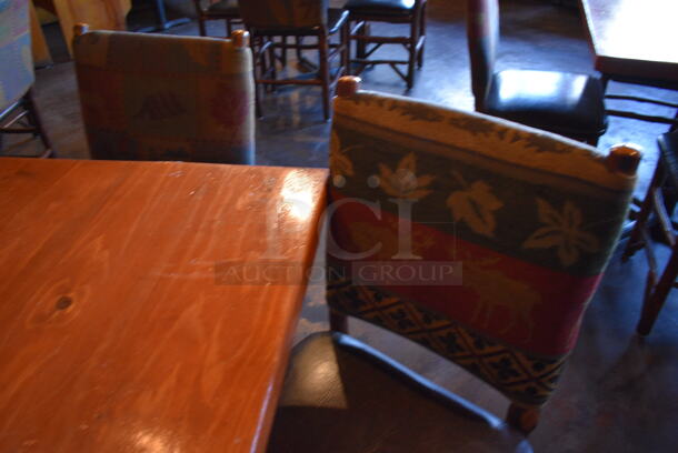 ALL ONE MONEY! Lot of Wooden Table on Black Metal Table Base and 4 Natural Edge Dining Chairs. 36x36x30, 20x17x36 - Image 3 of 4