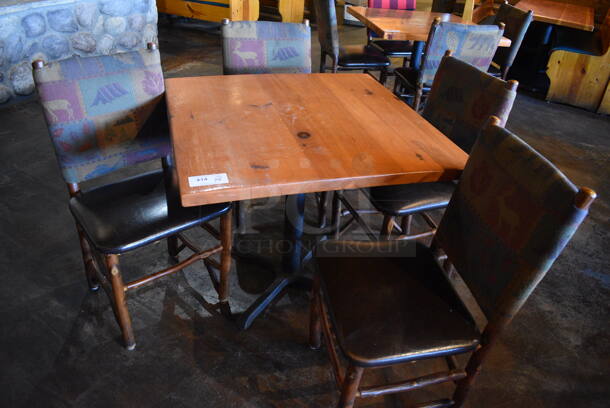ALL ONE MONEY! Lot of Wooden Table on Black Metal Table Base and 4 Natural Edge Dining Chairs. 36x36x30, 20x17x36 - Image 2 of 5