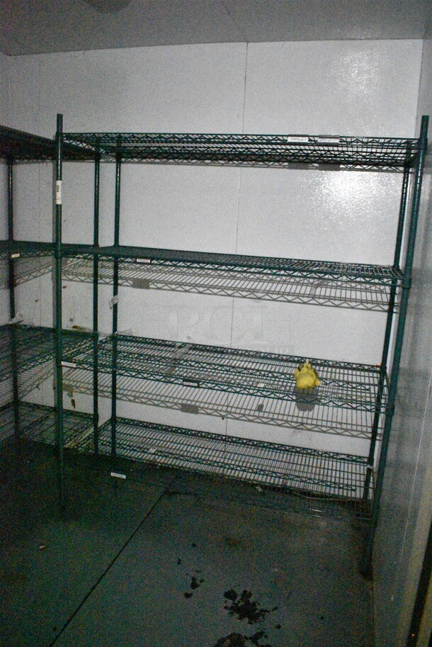 Green Finish 4 Tier Metro Style Shelving Unit. BUYER MUST DISMANTLE. PCI CANNOT DISMANTLE FOR SHIPPING. PLEASE CONSIDER FREIGHT CHARGES. 60x24x74