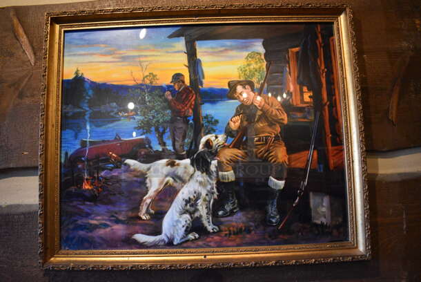ALL ONE MONEY! Lot of Wall Decorations Including 6 Pictures; Hunter with Dog, Hunters with 2 Dogs, Outdoor Life, Boat, Dog with Bird and Hunting and Fishing Dog. BUYER MUST REMOVE - Image 3 of 4
