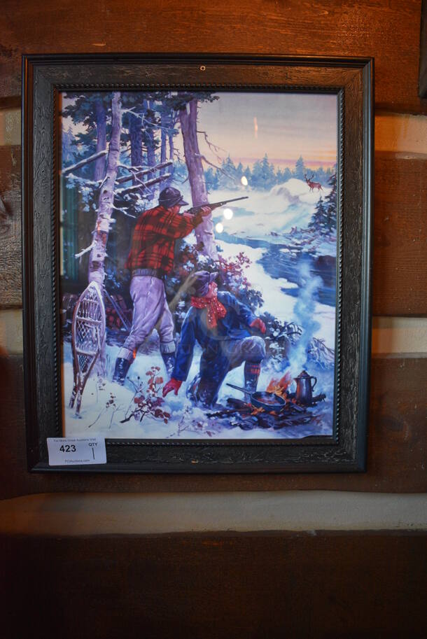 Picture of Man Hunting While Other Man Tends Fire. BUYER MUST REMOVE. 24x1x29
