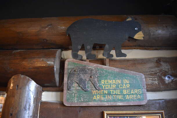 ALL ONE MONEY! Lot of Various Wall Decorations Including 2 Bear Signs, Hunter and Fur Fish Game Picture. BUYER MUST REMOVE - Image 3 of 3