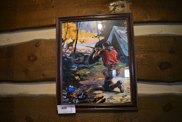 Picture of Hunter, Gun and Deer. BUYER MUST REMOVE. 18x1x22