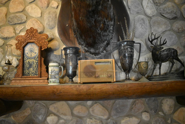 ALL ONE MONEY! Lot of Wooden Shelf w/ Various Knickknacks! BUYER MUST REMOVE. 105x17x12 - Image 3 of 5