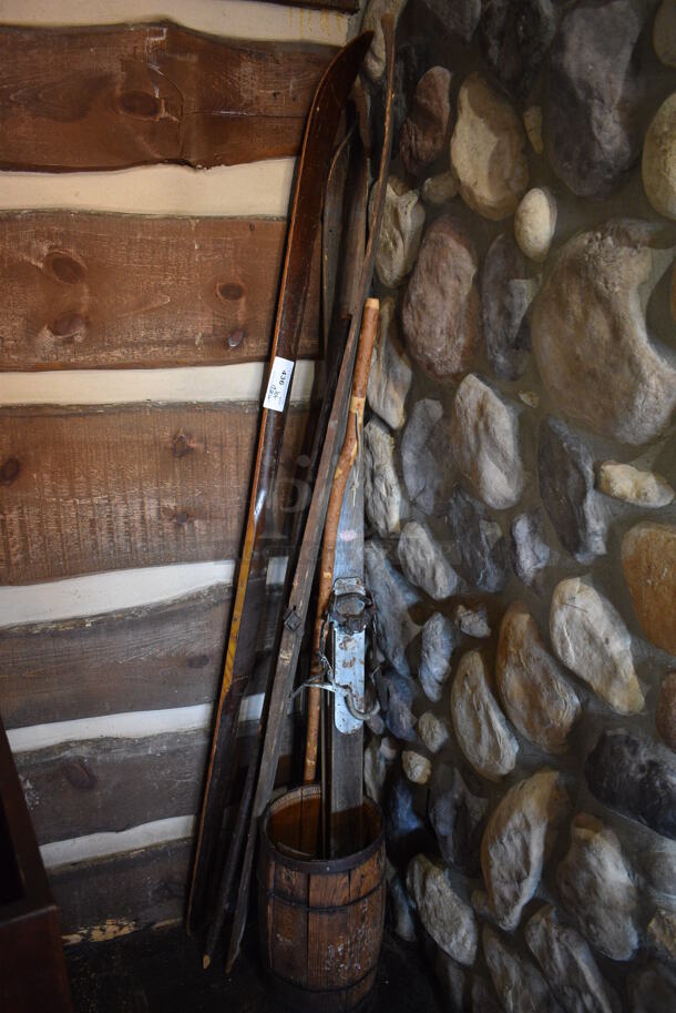 ALL ONE MONEY! Lot of Decorative Skis and Bucket! BUYER MUST REMOVE - Image 1 of 3