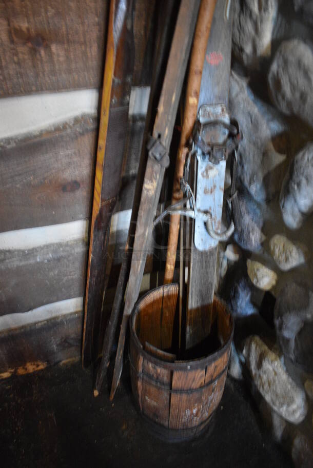 ALL ONE MONEY! Lot of Decorative Skis and Bucket! BUYER MUST REMOVE - Image 2 of 3