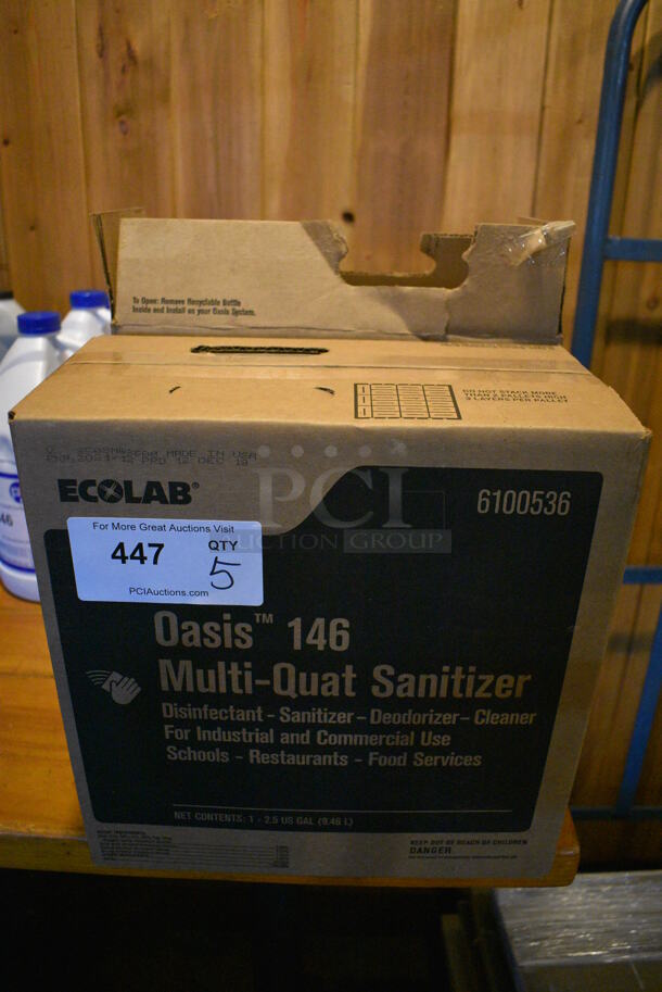 5 Ecolab Oasis 146 Multi-Quat Sanitizer Jugs. 6x12x13