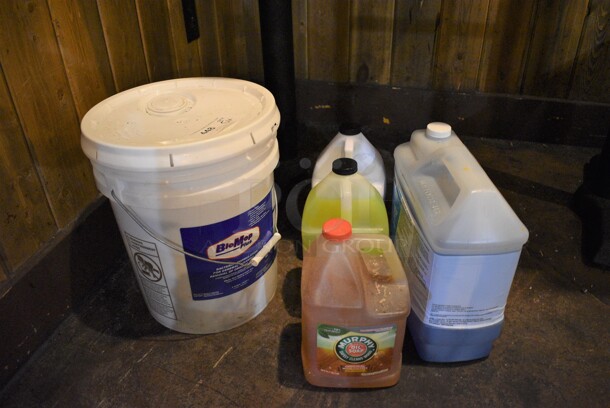 5 Various Cleaner; BioMop Plus, Murphy's Oil Soap, Ecolab Kool Klene No Thaw Freezer Cleaner, Ecolab Lime-A-Way Multipurpose Lime Scale Remover, Ecolab Oasis 255 SF Industrial Strength Glass Cleaner Concentrate. 5 Times Your Bid!