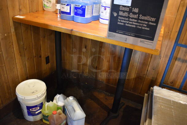 Bar Height Wooden Table on 2 Black Metal Table Legs. 53x30x42 - Image 1 of 3