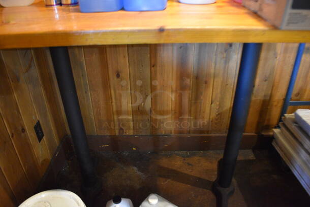 Bar Height Wooden Table on 2 Black Metal Table Legs. 53x30x42 - Image 2 of 3