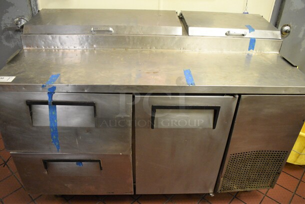 GREAT! 2006 True Model TPP-60D-2 Stainless Steel Commercial Pizza Prep Table w/ 2 Drawers and Door on Commercial Casters. 115 Volts, 1 Phase. 60x33x42. Unit Was Working When Restaurant Closed!