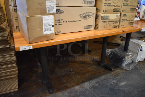 Wooden Tabletop on 2 Black Staight Leg Metal Table Bases. 66x30x30 - Image 1 of 3