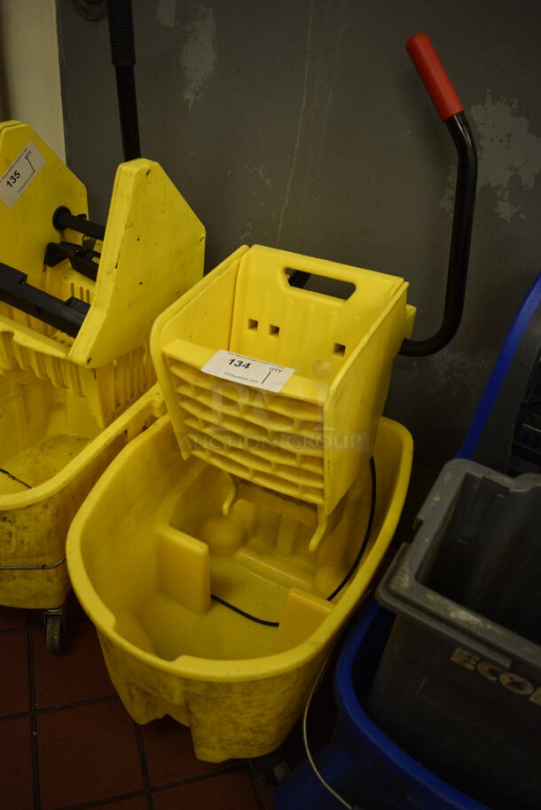 Yellow Poly Mop Bucket w/ Wringing Attachment on Commercial Casters. 15x21x37 - Image 2 of 3