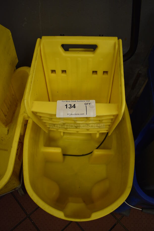 Yellow Poly Mop Bucket w/ Wringing Attachment on Commercial Casters. 15x21x37 - Image 3 of 3
