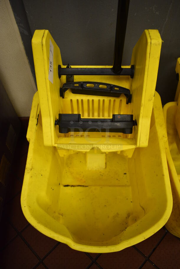 Yellow Poly Mop Bucket w/ Wringing Attachment on Commercial Casters. 18x23x38 - Image 3 of 3