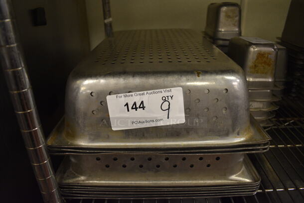 9 Stainless Steel Perforated Full Size Drop In Bins. 1/1x4. 9 Times Your Bid! - Image 1 of 2