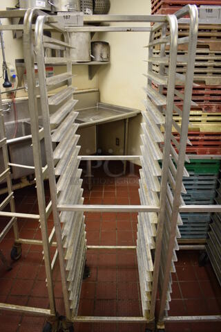 Metal Commercial Pan Transport Rack on Commercial Casters. 20.5x26x70