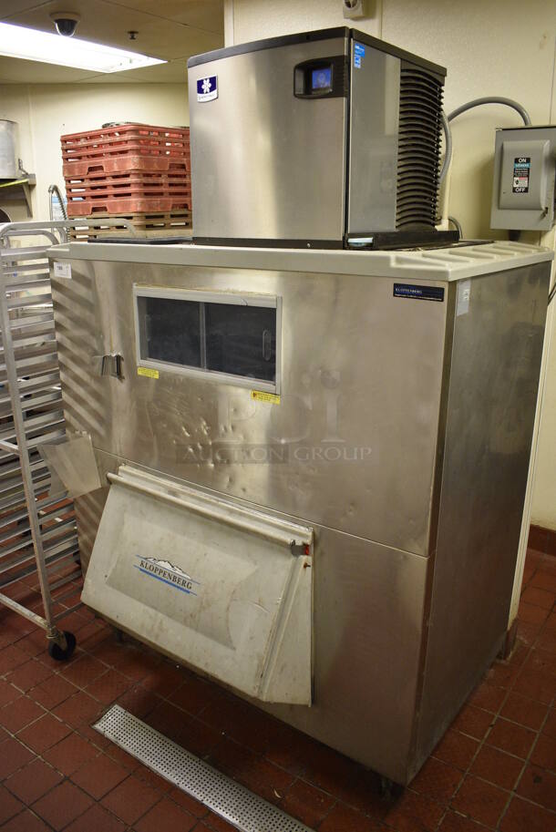 BEAUTIFUL! Manitowoc Model IYT0620A-161 Stainless Steel Commercial Air Cooled Ice Machine Head on Kloppenberg Model 1665-SS Stainless Steel Commercial Ice Bin. 115 Volts, 1 Phase. BUYER MUST REMOVE. 60x44x90. Unit Was Working When Restaurant Closed!