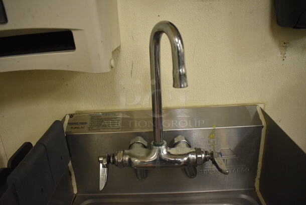 Advance Tabco Stainless Steel Commercial Wall Mount Sink w/ Faucet, Handles and Side Splash Guards. BUYER MUST REMOVE. 17.5x15x22 - Image 3 of 3