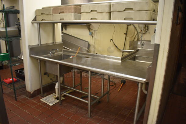 Stainless Steel Commercial Right Side U Shaped Dishwasher Table w/ 2 Sink Bays, Overshelf and 8 Dish Caddies. BUYER MUST REMOVE. 100x90x70. Bays 20x20x5, 16x20x5 - Image 2 of 7