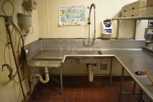 Stainless Steel Commercial Right Side U Shaped Dishwasher Table w/ 2 Sink Bays, Overshelf and 8 Dish Caddies. BUYER MUST REMOVE. 100x90x70. Bays 20x20x5, 16x20x5 - Image 3 of 7