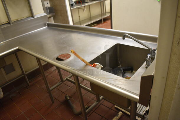 Stainless Steel Commercial Right Side U Shaped Dishwasher Table w/ 2 Sink Bays, Overshelf and 8 Dish Caddies. BUYER MUST REMOVE. 100x90x70. Bays 20x20x5, 16x20x5 - Image 5 of 7