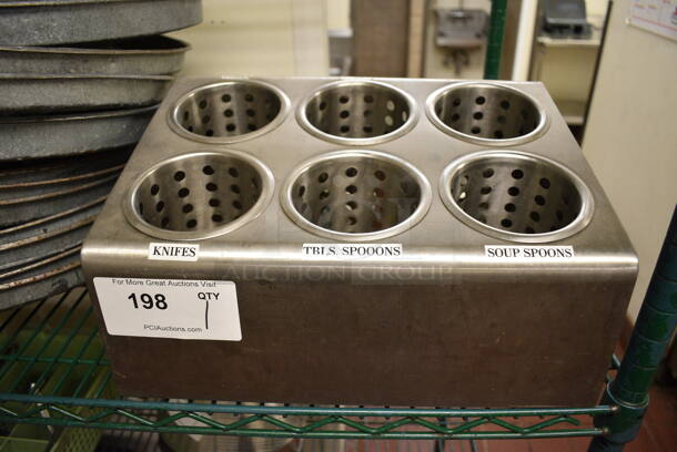 Stainless Steel Commercial Countertop 6 Slot Silverware Holder. 15x11.5x8