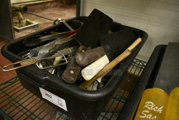 ALL ONE MONEY! Lot of Various Metal Utensils Including Spatulas and Tongs in Black Poly Bus Bin! - Image 3 of 3