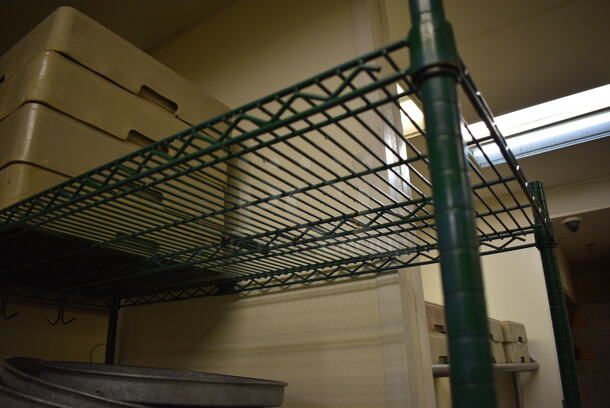 Green Finish 4 Tier Metro Style Shelving Unit. Does Not Include Contents. BUYER MUST DISMANTLE. PCI CANNOT DISMANTLE FOR SHIPPING. PLEASE CONSIDER FREIGHT CHARGES. 48x24x74 - Image 3 of 3