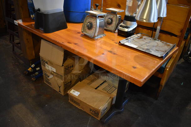 Wooden Tabletop on 2 Black Straight Leg Table Bases. 66x30x30
