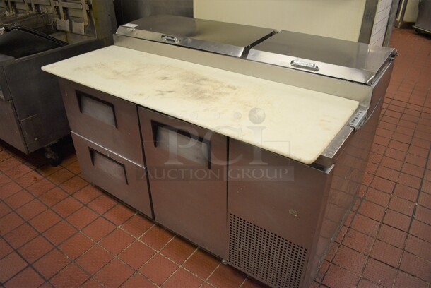 GREAT! True Model TPP-60D-2 Stainless Steel Commercial Pizza Prep Table w/ 2 Drawers and Door on Commercial Casters. 115 Volts, 1 Phase. 60x33x42. Unit Was Working When Restaurant Closed! - Image 1 of 8