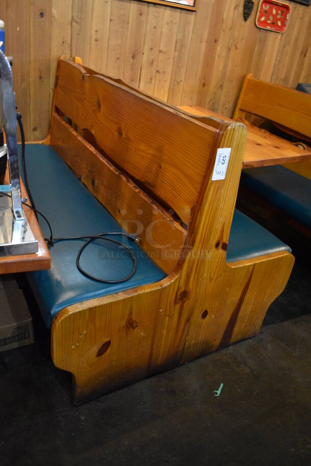 3 Wooden Natural Edge Benches w/ Green Seat Cushion. Does Not Come w/ Contents. 66x22x42. 3 Times Your Bid! - Image 1 of 4