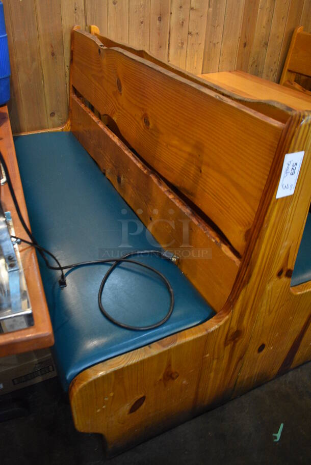 3 Wooden Natural Edge Benches w/ Green Seat Cushion. Does Not Come w/ Contents. 66x22x42. 3 Times Your Bid! - Image 2 of 4