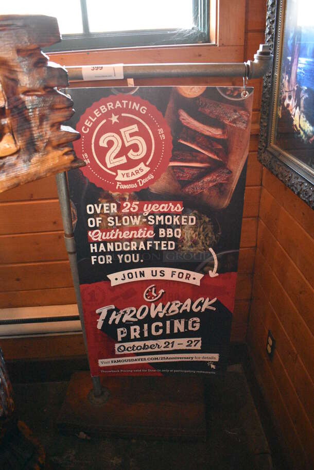 Metal Sign Holder w/ Famous Dave's Sign. 28x11x56 - Image 1 of 2