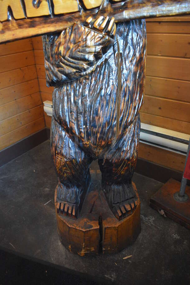 Wooden Bear w/ Welcome Sign. 40x18x83 - Image 3 of 7