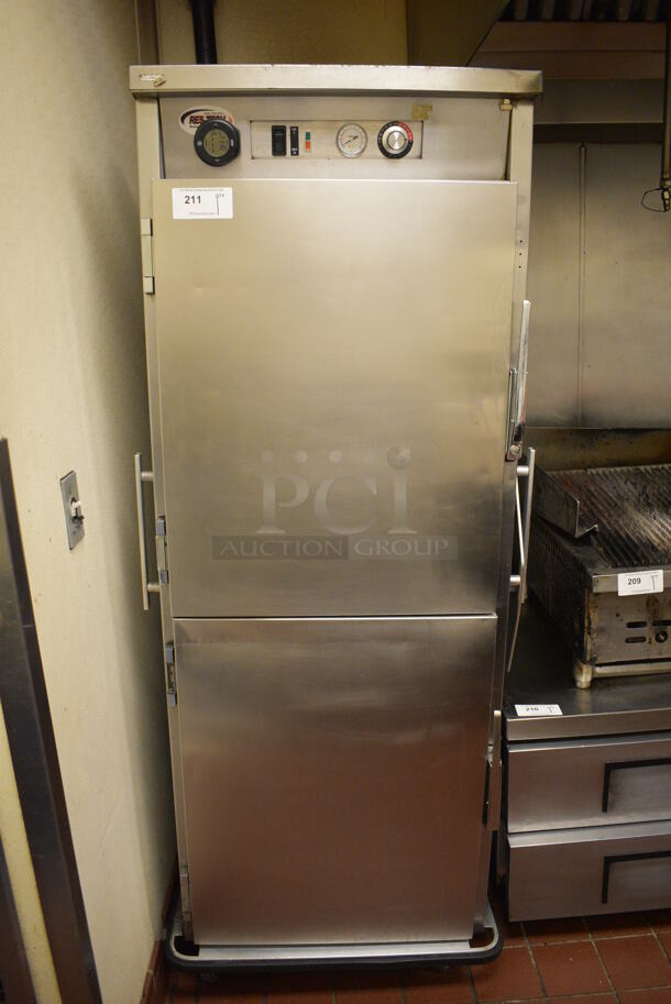 NICE! Stainless Steel Commercial Floor Style Electric Powered 2 Half Size Door Heated Holding Cabinet on Commercial Casters. 30x35x75. Unit Was Working When Restaurant Closed!
