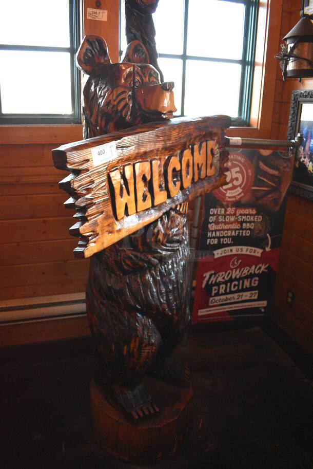 Wooden Bear w/ Welcome Sign. 40x18x83 - Image 7 of 7
