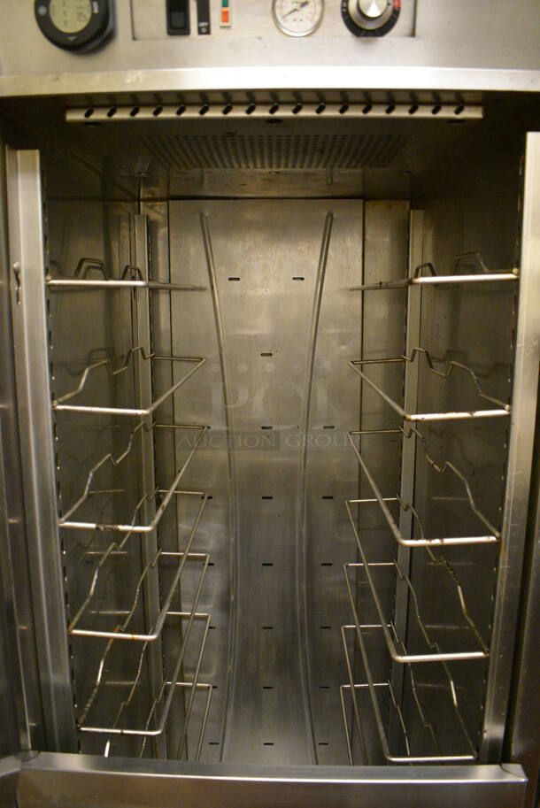 NICE! Stainless Steel Commercial Floor Style Electric Powered 2 Half Size Door Heated Holding Cabinet on Commercial Casters. 30x35x75. Unit Was Working When Restaurant Closed! - Image 4 of 6