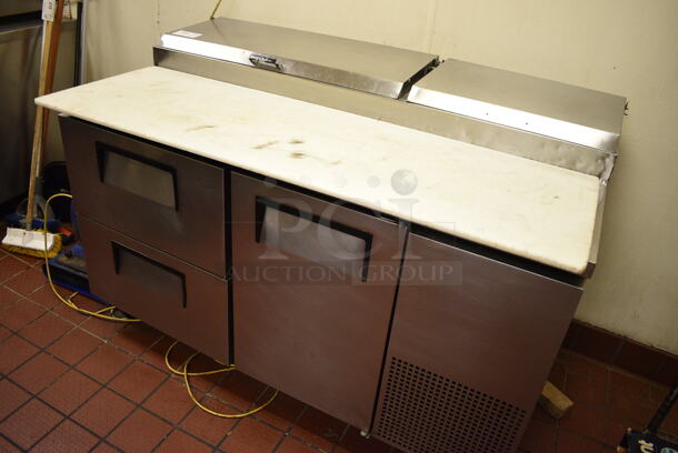 GREAT! 2006 True Model TPP-60D-2 Stainless Steel Commercial Pizza Prep Table w/ 2 Drawers and Door on Commercial Casters. 115 Volts, 1 Phase. 60x33x42. Unit Was Working When Restaurant Closed! - Image 3 of 10