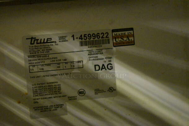 GREAT! 2006 True Model TPP-60D-2 Stainless Steel Commercial Pizza Prep Table w/ 2 Drawers and Door on Commercial Casters. 115 Volts, 1 Phase. 60x33x42. Unit Was Working When Restaurant Closed! - Image 8 of 10