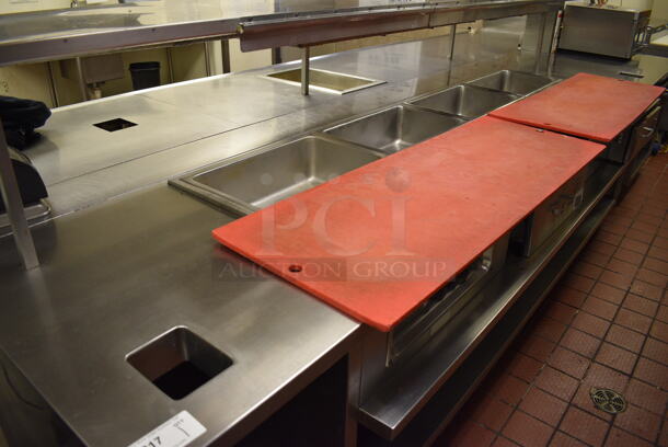 AMAZING! Stainless Steel Commercial Work Station w/ 4 Steam Well Bays, 2 Warming Drawers, 2 Cold Wells and Undershelves. BUYER MUST REMOVE. 283x72x53. Unit Was Working When Restaurant Closed! - Image 2 of 11