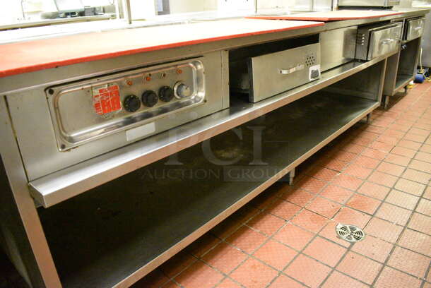 AMAZING! Stainless Steel Commercial Work Station w/ 4 Steam Well Bays, 2 Warming Drawers, 2 Cold Wells and Undershelves. BUYER MUST REMOVE. 283x72x53. Unit Was Working When Restaurant Closed! - Image 3 of 11
