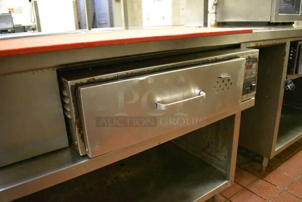 AMAZING! Stainless Steel Commercial Work Station w/ 4 Steam Well Bays, 2 Warming Drawers, 2 Cold Wells and Undershelves. BUYER MUST REMOVE. 283x72x53. Unit Was Working When Restaurant Closed! - Image 5 of 11