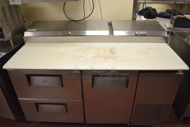 GREAT! 2006 True Model TPP-60D-2 Stainless Steel Commercial Pizza Prep Table w/ 2 Drawers and Door on Commercial Casters. 115 Volts, 1 Phase. 60x33x42. Unit Was Working When Restaurant Closed!