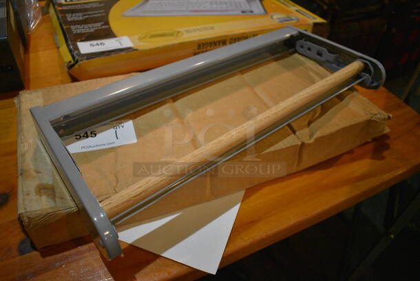 BRAND NEW IN BOX! Gray Metal Butcher Block Paper Roll Holder. 20x9x2.5 - Image 1 of 3