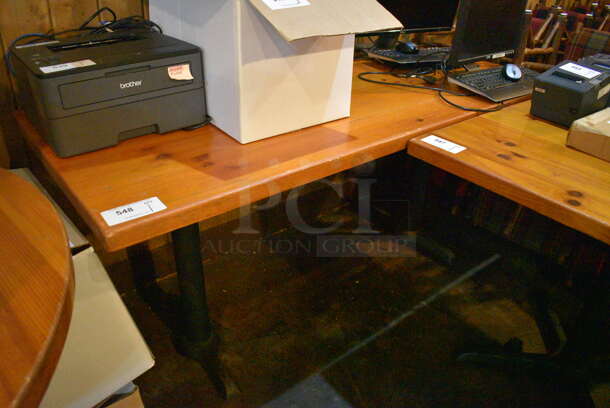 Wooden Tabletop on 2 Black Straight Leg Metal Table Base. 66x30x30 - Image 1 of 3