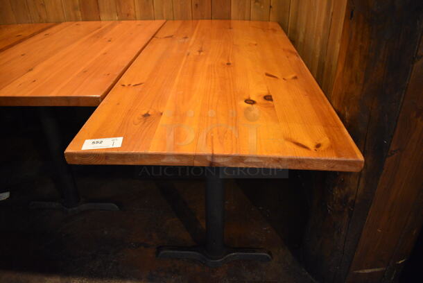 Wooden Tabletop on 2 Black Straight Leg Metal Table Bases. 66x30x30