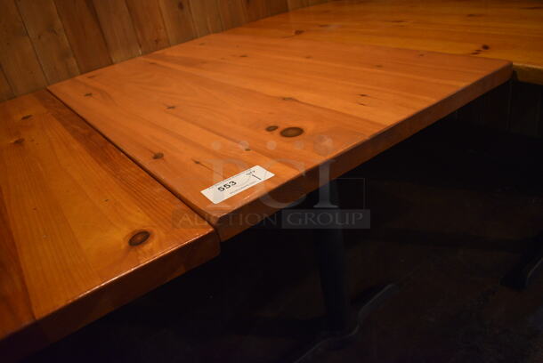 Wooden Tabletop on 2 Black Straight Leg Metal Table Bases. 53x30x30 - Image 3 of 3