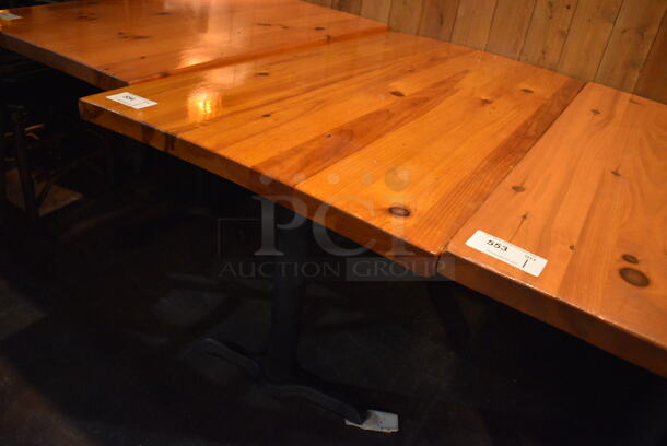 Wooden Tabletop on 2 Black Straight Leg Metal Table Bases. 53x30x30 - Image 2 of 3